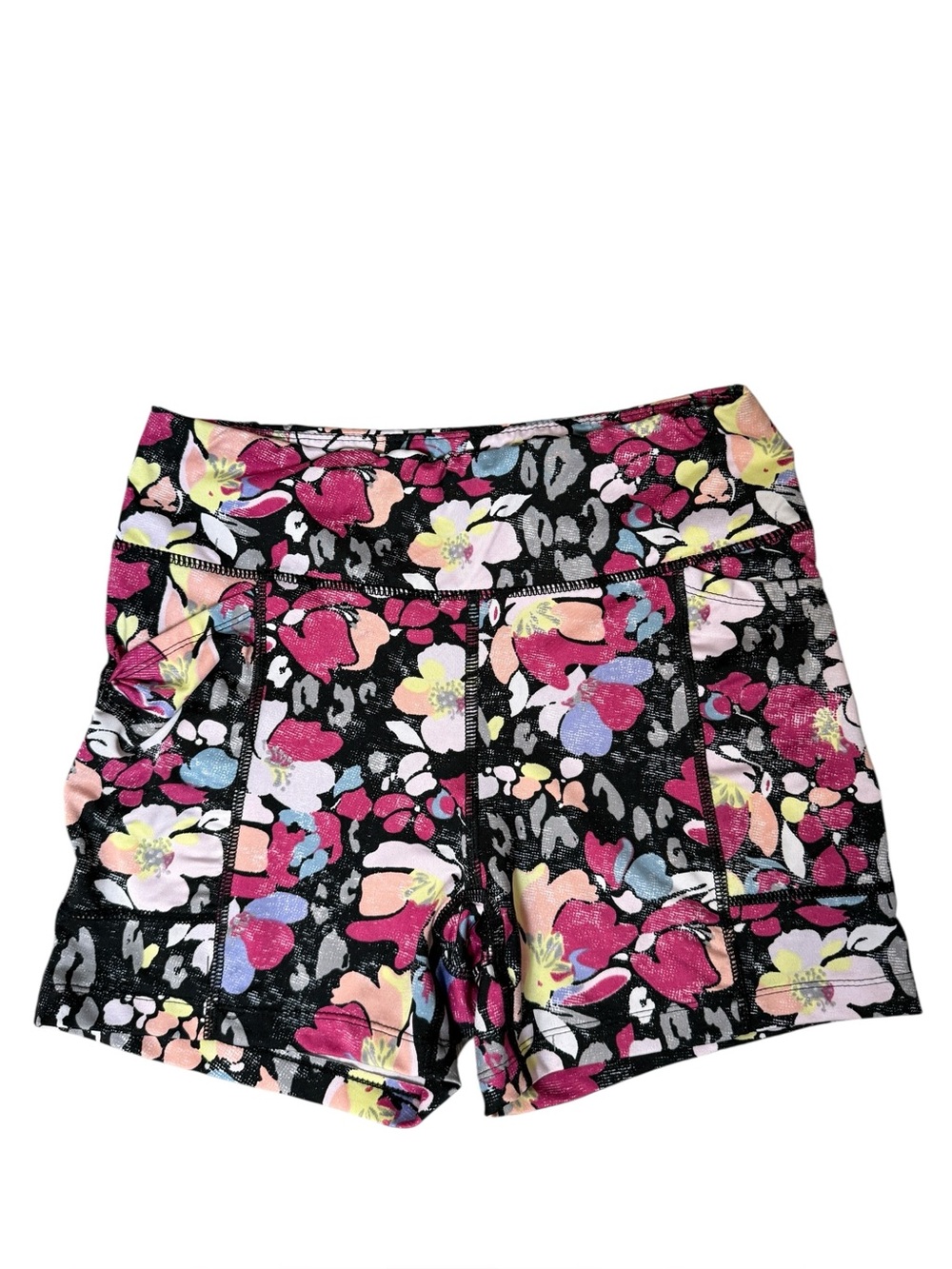Pro Player Medium Black Floral Athletic Shorts with Multi-Color Print